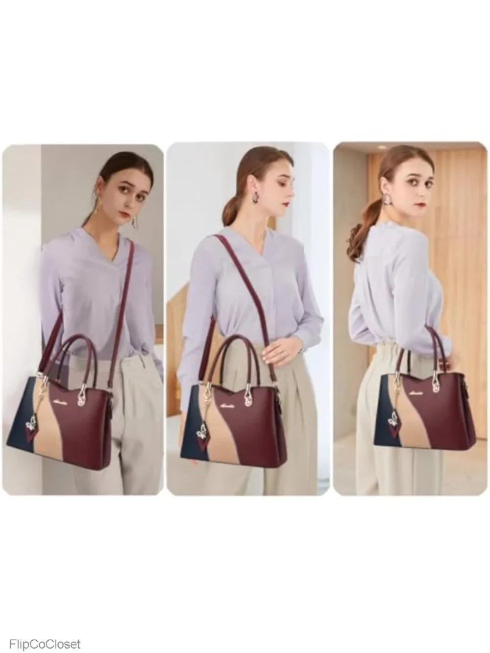 Faux Leather Satchel Handbag Top Handle Shoulder Bag with Crossbody Strap